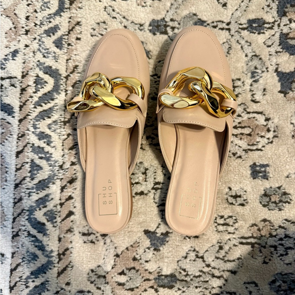 Shop Shop Beige Mules with Gold Chain